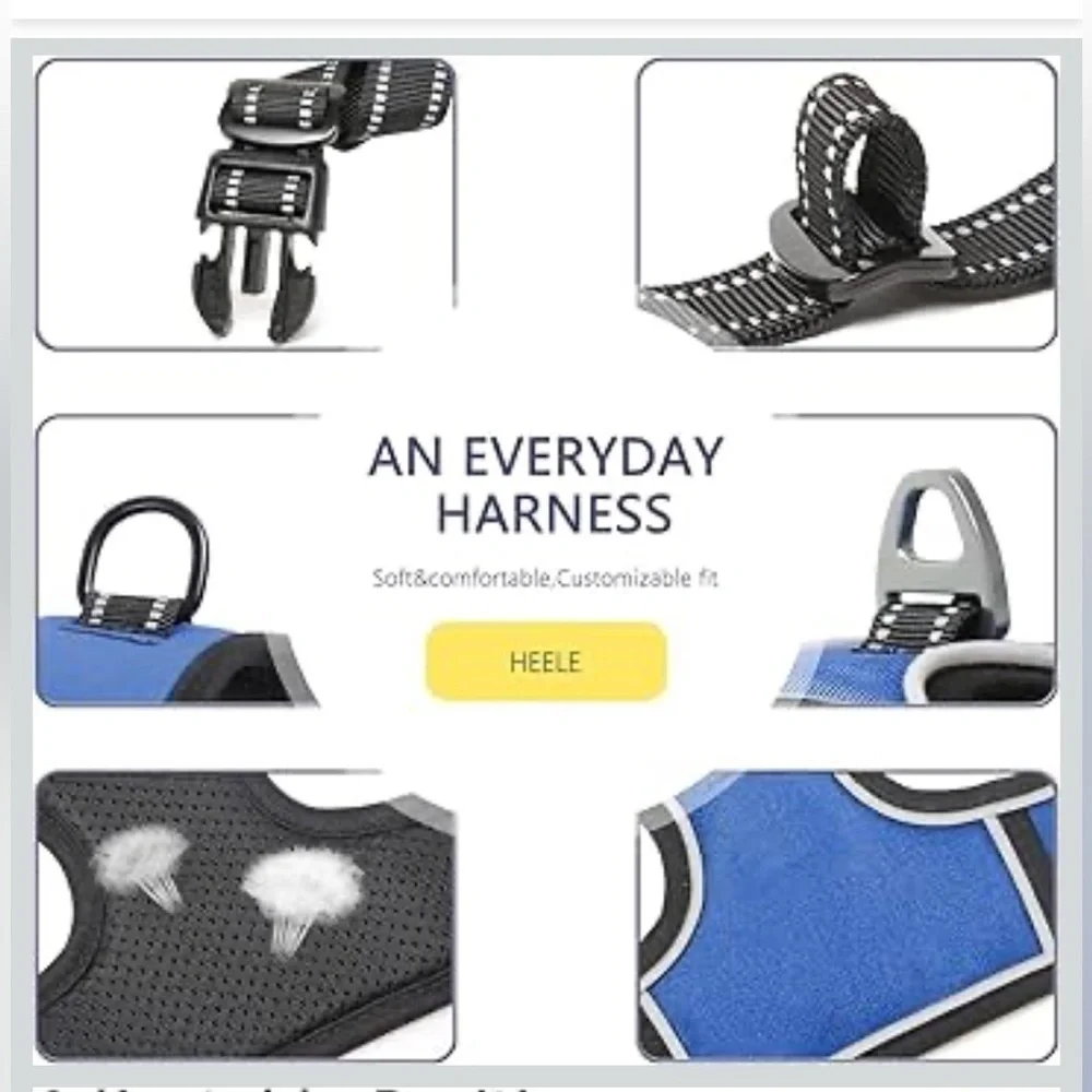 HEELE Dog Harness, No Pull Adjustable Padded Reflective Harness XL/456-bb3